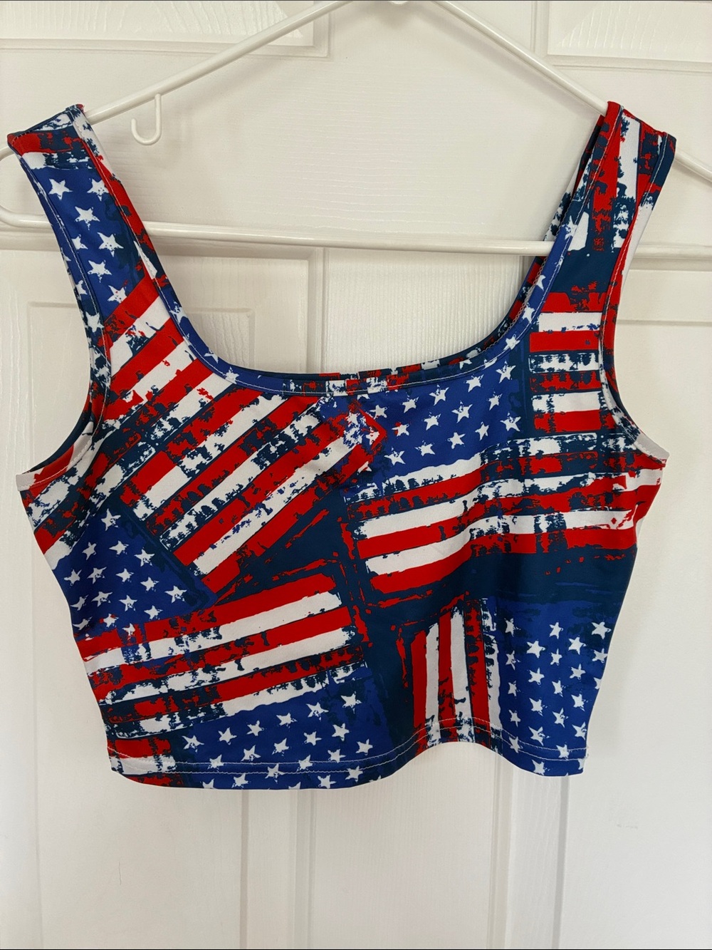 Tank Top Crop American Flag Print Red, White & Blue